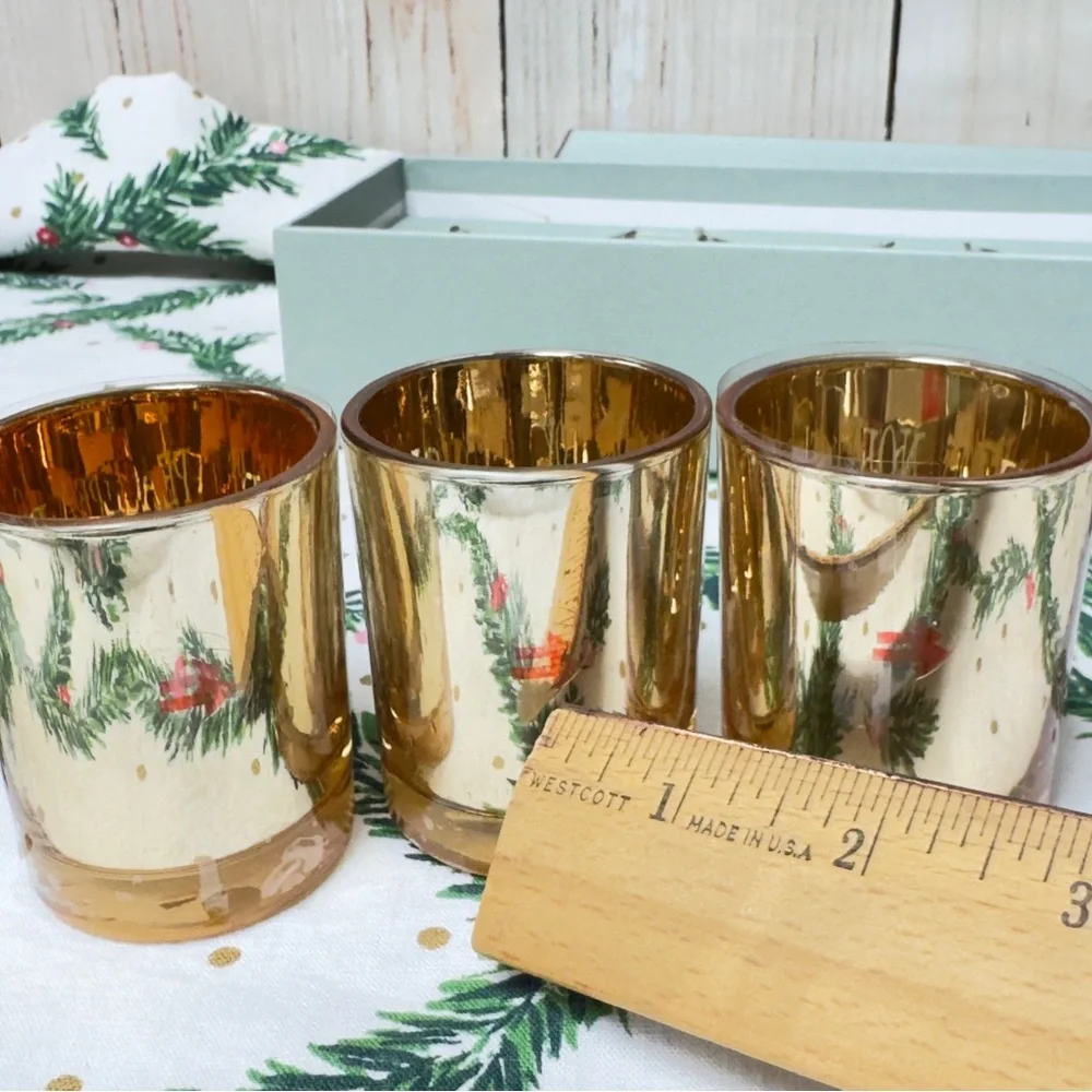 Restoration Hardware Christmas‎ Set Of 3 Gold tea light Candle Votive Holders